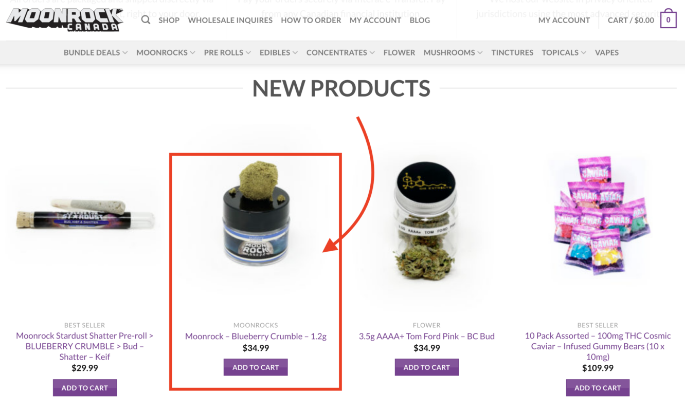 Moonrock Canada Product Selection